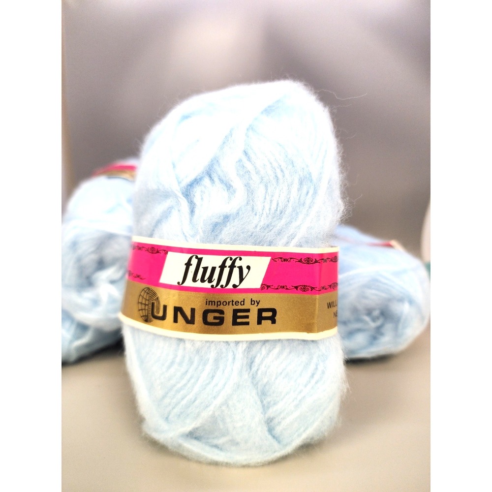Vintage‎ Unger Fluffy Acrylic Yarn 5 skeins Baby Blue #419  Made in France